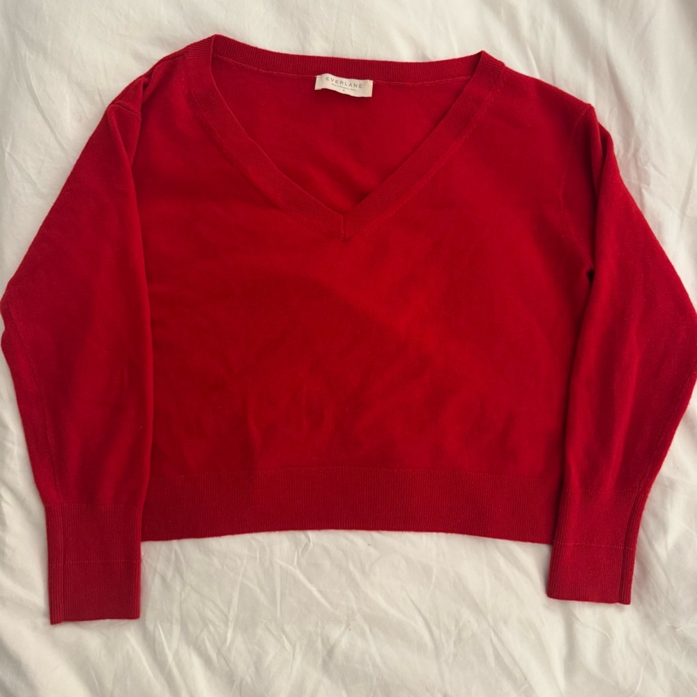 Everlane Cashmere Boxy Cropped V-Neck Sweater